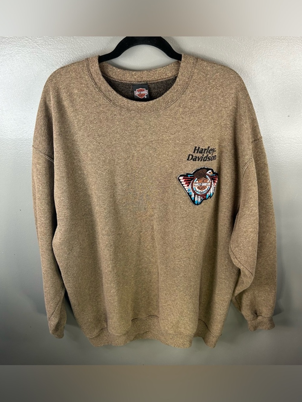 Vintage Harley Davidson Motorcycles Biker Brown Eagle Patch Crewneck Size 2XL